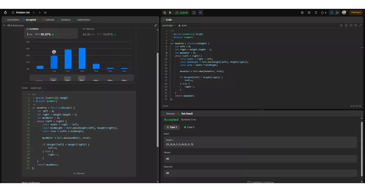LeetCode Problem: Container With Most Water | JavaScript