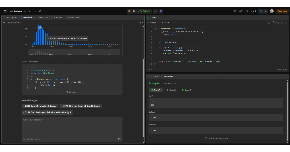 LeetCode Progress: Palindrome Number | JavaScript