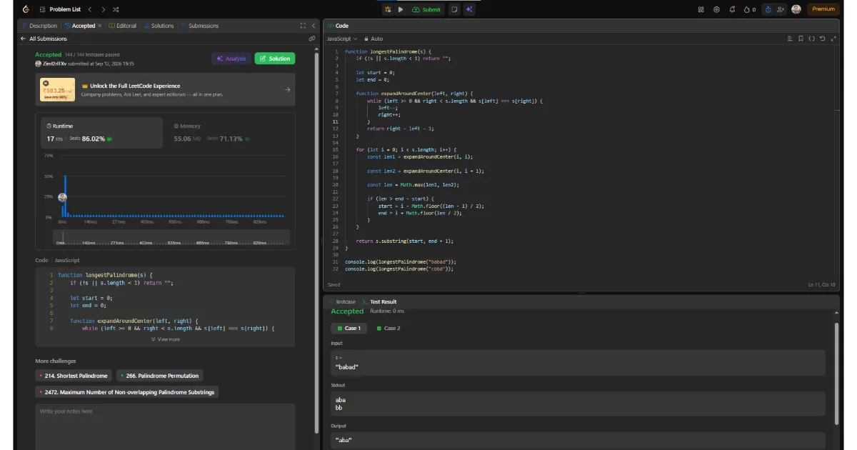 Today’s coding challenge was LeetCode – Longest Palindromic Substring.