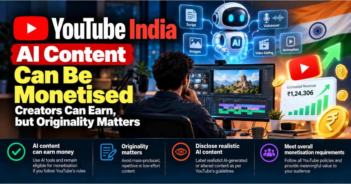 YouTube India Clarifies AI Content Monetisation: Creators Can Earn, but Originality Matters